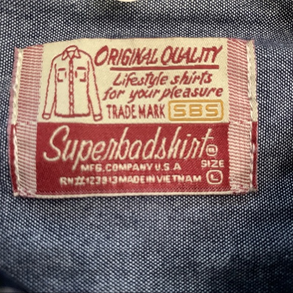 SUPER BAD SHIRT CO navy and black plaid long sleeve button-down shirt Size L - Picture 13 of 15